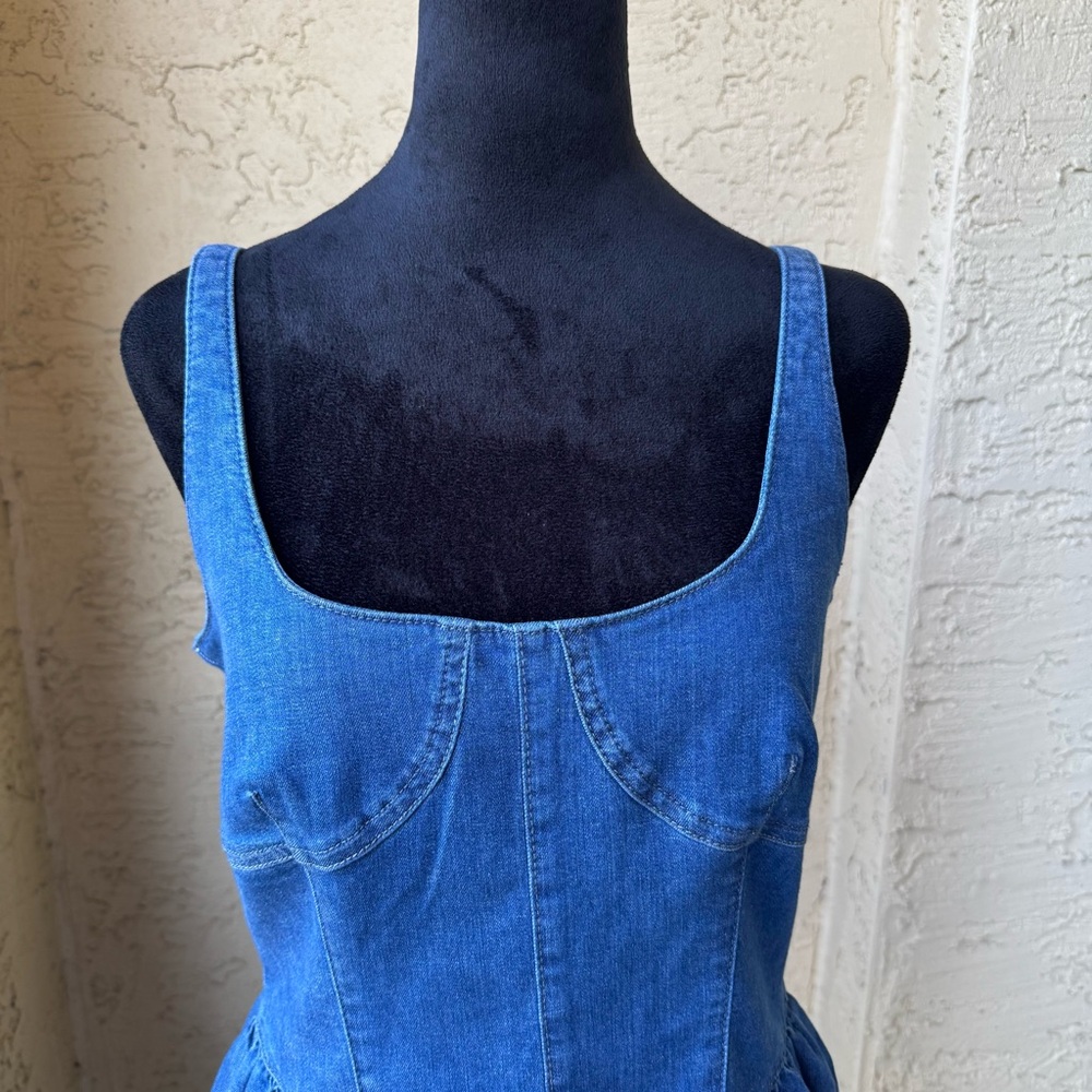 Gianni Bini Violet Denim A-line Mini Dress Sz 10 Scoop Neck Sleeveless Stretch - Picture 6 of 12